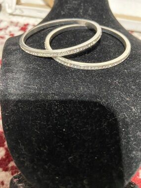 Set of 2 Silver Tone Pave Rhinestone Bangles